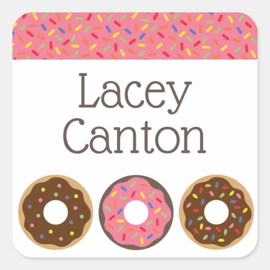 Sprinkles Donuts aangepaste gepersonaliseerde Stic Vierkante Sticker (Voorkant)