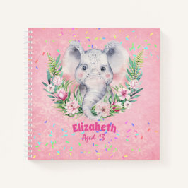 Sprinkles Elephant Boho Floral Girls NAMED Gift Notitieboek