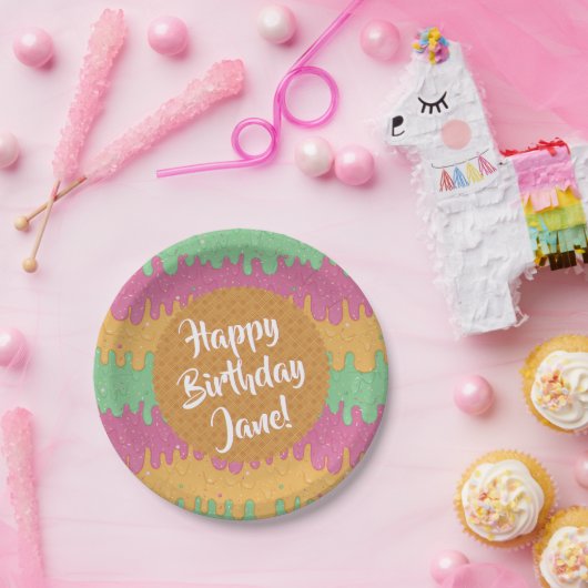 Sprinkles en Rainbow Sherbet Ice Cream Verjaardag Papieren Bordje (Feest)