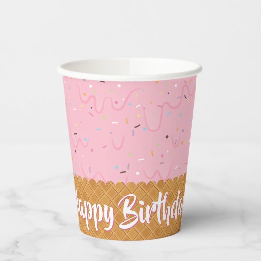 Sprinkles en roze ijs Verjaardag Papieren Bekers (Links)