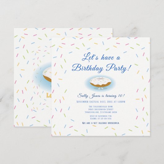 Sprinkles en Smiling Donut Verjaardag Uitnodiging (Voorkant / Achterkant)