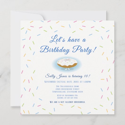 Sprinkles en Smiling Donut Verjaardag Uitnodiging (Voorkant)