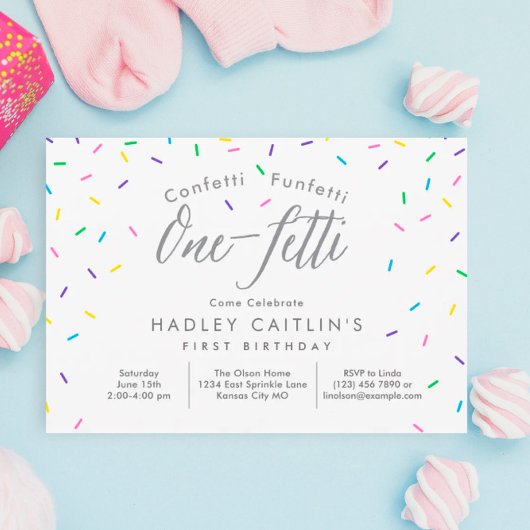 Sprinkles First Birthday Invitation, Cute confetti Kaart