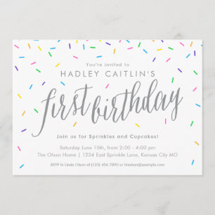Sprinkles First Birthday Invitation, Cute & Modern Kaart