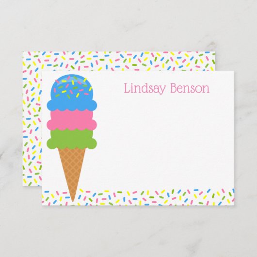Sprinkles Ice Cream Cone Personated Note Cards Bedankkaart (Voorkant / Achterkant)