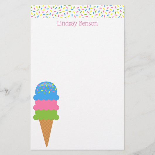 Sprinkles Ice Cream Cone Personated Stationery Briefpapier (Voorkant)