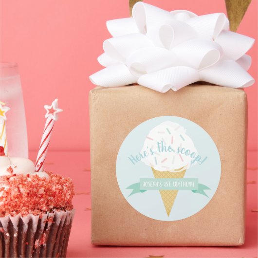 Sprinkles Ice Cream Hier is de Scoop Birthday Ronde Sticker (Feest)
