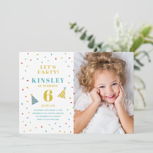 Sprinkles kinder uitnodiging voor verjaardagsfeest (Staand voorkant)