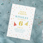 Sprinkles Kleurrijke Kids Verjaardagsfeestje Kaart<br><div class="desc">Een feestelijke uitnodiging voor jonge blanke kinderen met regenboogsproinkles,  grote naam,  leeftijd en feestelijke petten.</div>