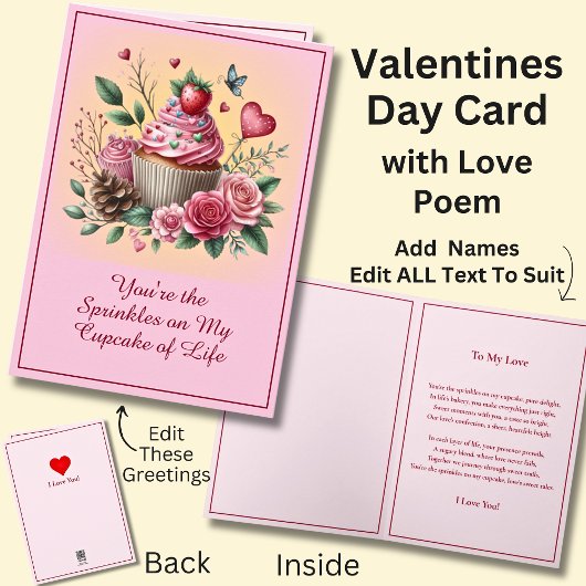 Sprinkles Op De Cupcake Met Liefdesgedicht Valenti Kaart
