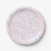 Sprinkles op roze bord, verjaardagsfeestje papieren bordje (Voorkant)
