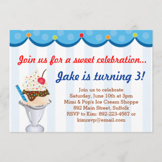 Sprinkles op top-Ice Cream Party-uitnodiging (blau Kaart