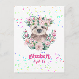 Sprinkles SLOTH Boho Girls Pink Flowers Gifts Cute Briefkaart