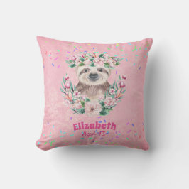 Sprinkles SLOTH Boho Girls Pink Flowers Gifts Cute Kussen