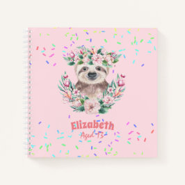 Sprinkles SLOTH Boho Girls Pink Flowers Gifts Cute Notitieboek