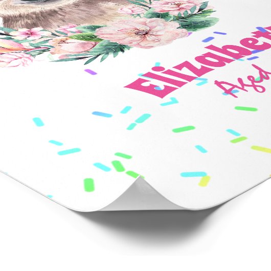 Sprinkles SLOTH Boho Girls Pink Flowers Gifts Cute Poster (Hoek)