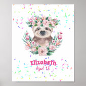 Sprinkles SLOTH Boho Girls Pink Flowers Gifts Cute Poster (Voorkant)