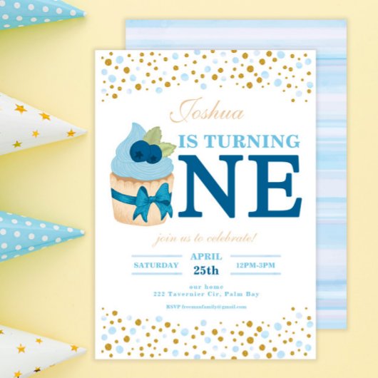 Sprinkles Sweet Blueberry Cupcake 1st Birthday Kaart