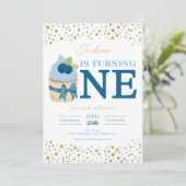 Sprinkles Sweet Blueberry Cupcake 1st Birthday Kaart (Staand voorkant)