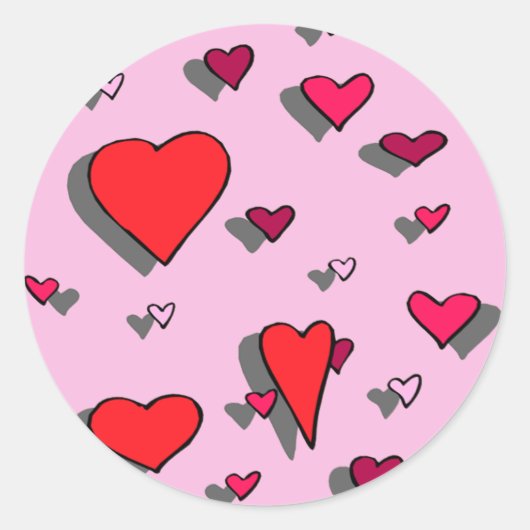 Sprinkles van harten op roze achtergrond ronde sticker (Voorkant)