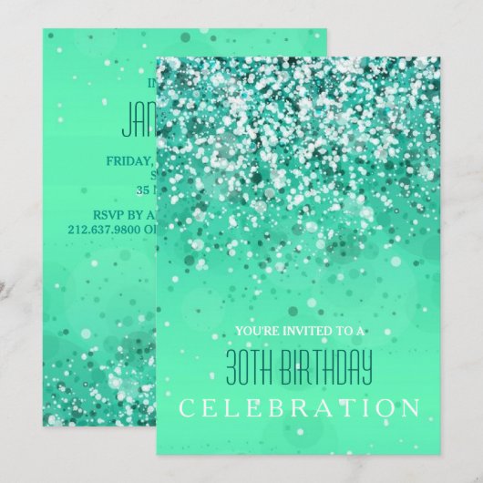 Sprinkling Joy Modern Aqua Green Glitter Party Kaart (Voorkant / Achterkant)