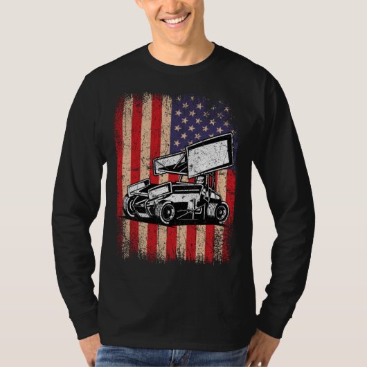 Sprint Car Dirt Track Racing USA Flag Veterans Day T-shirt (Voorkant)