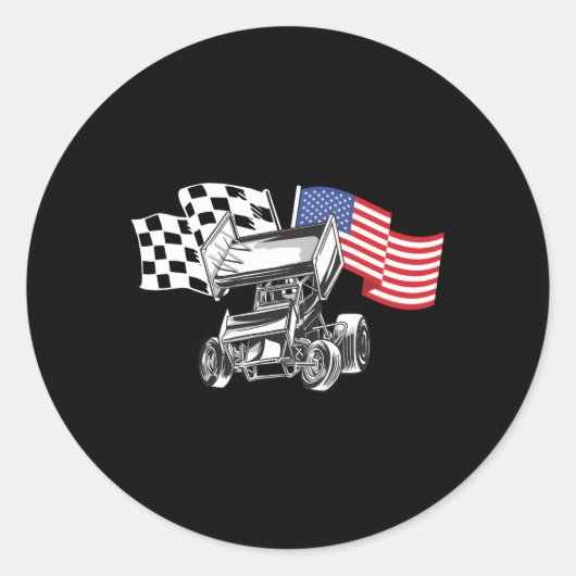 Sprint Car Racing Usa Flag Ronde Sticker (Voorkant)
