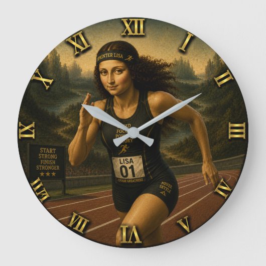 Sprinter Funny Mona Lisa Track & Field Athletes Grote Klok (Voorkant)