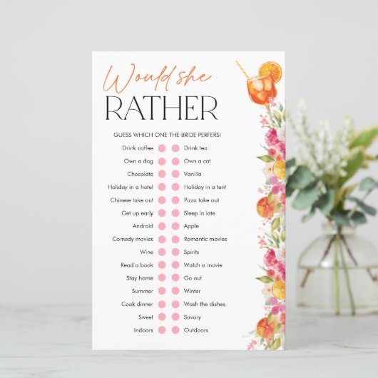 Spritz Bridal Shower Games Would She Rather (Staand voorkant)