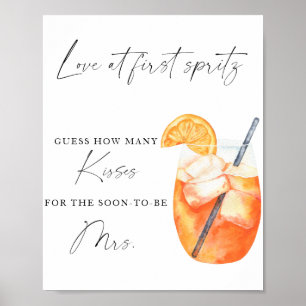 Spritz bruiloftsfeest - hoeveel kusjes spel poster