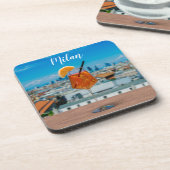 Spritz-cocktail op een tafel met uitzicht van Mila Bier Onderzetter (Linkerzijde)