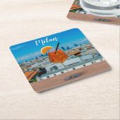 Spritz-cocktail op een tafel met uitzicht van Mila Kartonnen Onderzetters (Schuin)