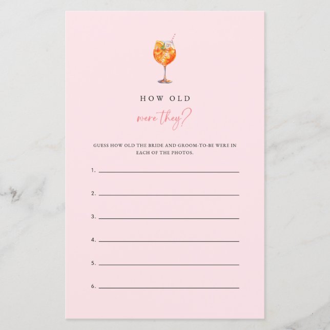 Spritz How Old Were They Bridal Shower Game (Voorkant)