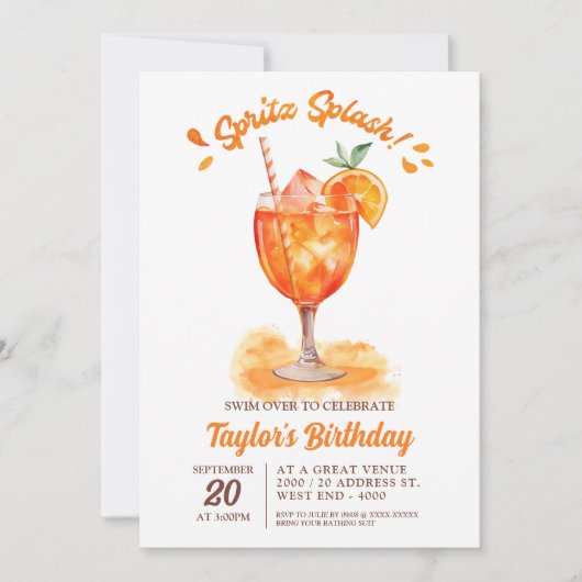 Spritz Splash Waterverf Cocktail Pool Party Kaart (Voorkant)