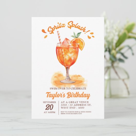 Spritz Splash Waterverf Cocktail Pool Party Kaart (Staand voorkant)