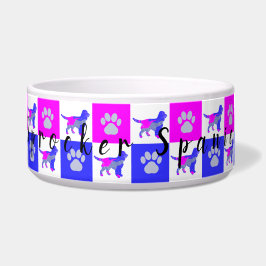 Sprocker Spaniel Dog & Paw Hot Pink & Blue Pet Bow Voerbakje