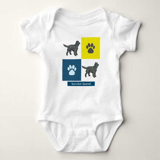 Sprocker Spaniel Dog & Paw Y&B Grid Square Romper (Voorkant)