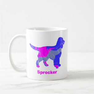 Sprocker Spaniel Dog Silhouette Hot Pink White Koffiemok