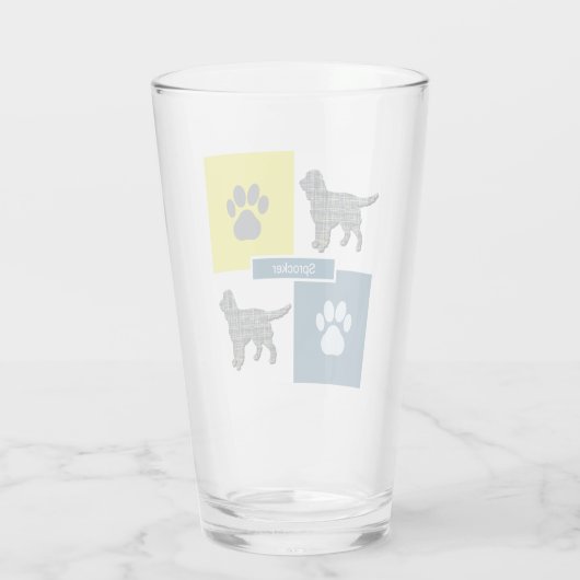 Sprocker Spaniel Dog Silhouette & Paw Y&B Grid Glas (Achterkant)