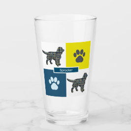 Sprocker Spaniel Dog Silhouette & Paw Y&B Grid Glas