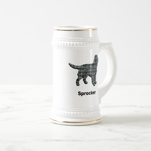 Sprocker Spaniel Dog Yellow & Black Grid Line Bierpul (Voorkant rechts)