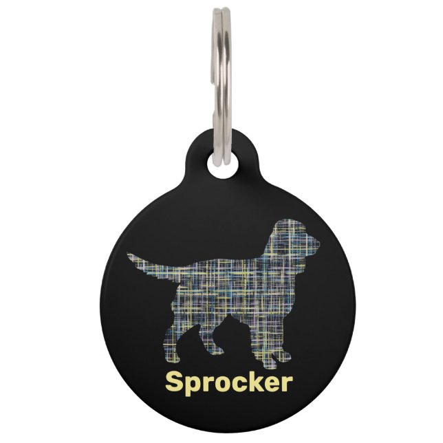 Sprocker Spaniel Dog Yellow & Black Grid Line Huisdierpenning (Voorkant)