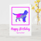 Sprocker Spaniel Hot Pink Dog Funny Birthday Kaart (Gele Bloem)