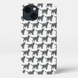 Sprocker Spaniel Leuke Hond Silhouet Grid Wit iPhone 13 Hoesje