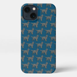 Sprocker Spaniel Leuke Hond Silhouet Raster Blauw iPhone 13 Hoesje