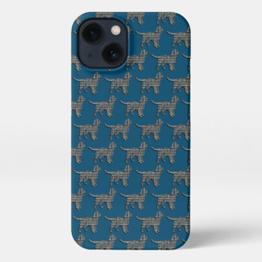 Sprocker Spaniel Leuke Hond Silhouet Raster Blauw iPhone Hoesje (Achterkant)