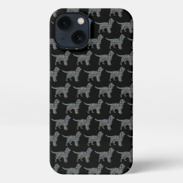 Sprocker Spaniel Leuke Hond Silhouet Raster Zwart iPhone 13 Hoesje