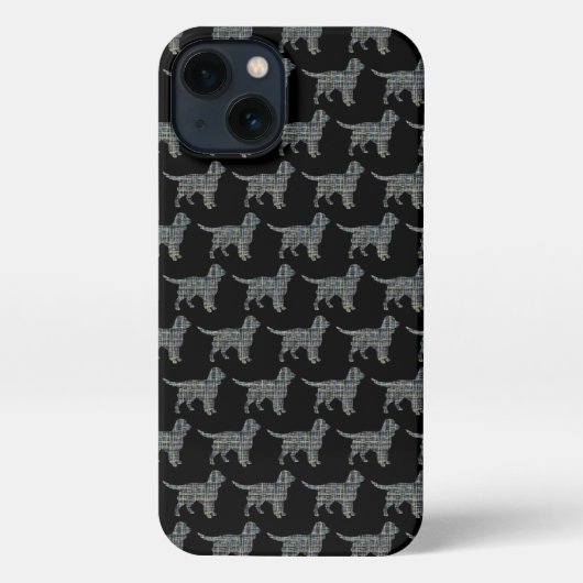 Sprocker Spaniel Leuke Hond Silhouet Raster Zwart iPhone Hoesje (Achterkant)
