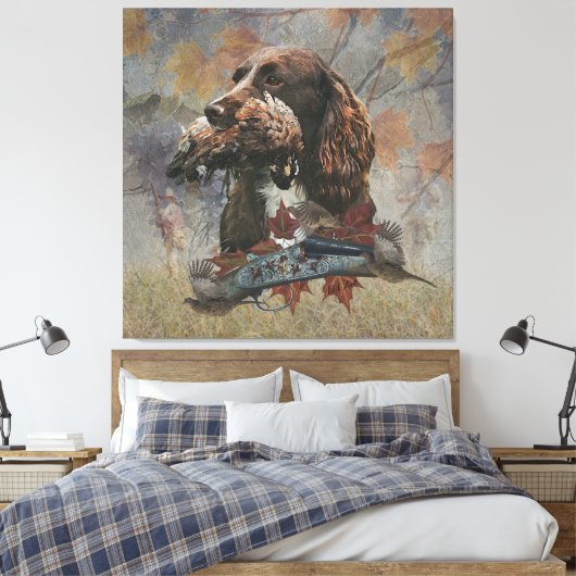 Sprocker Spaniel, Pistool hondenkunst Canvas Afdruk (Insitu (Slaapkamer))
