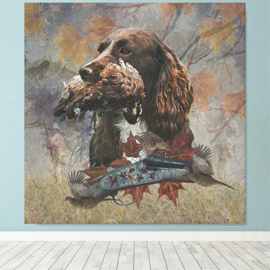 Sprocker Spaniel, Pistool hondenkunst Canvas Afdruk (Insitu (Houten vloer))